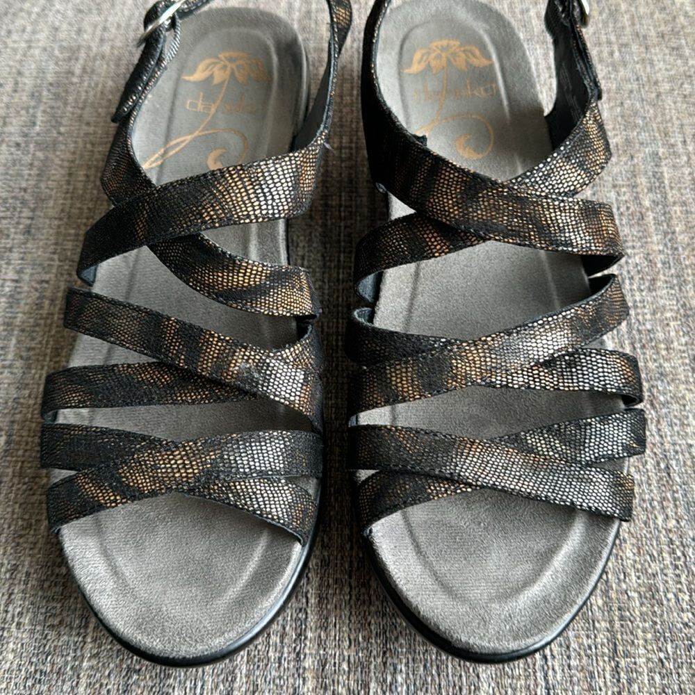 Dansko Dani Coffee Swirl Black/Bronze Subtle Shimmer Open Toe Sandal Size 37 - Picture 12 of 12